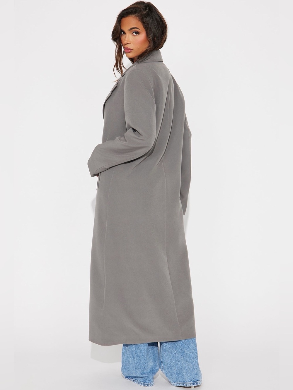 Fashion Nova Gray/Taupe Longline Tailored Coat XS NWT - Picture 8 of 14